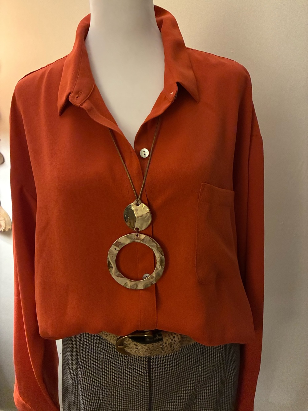 J. Jill Rust/Orange Campari Button-Front Blouse
